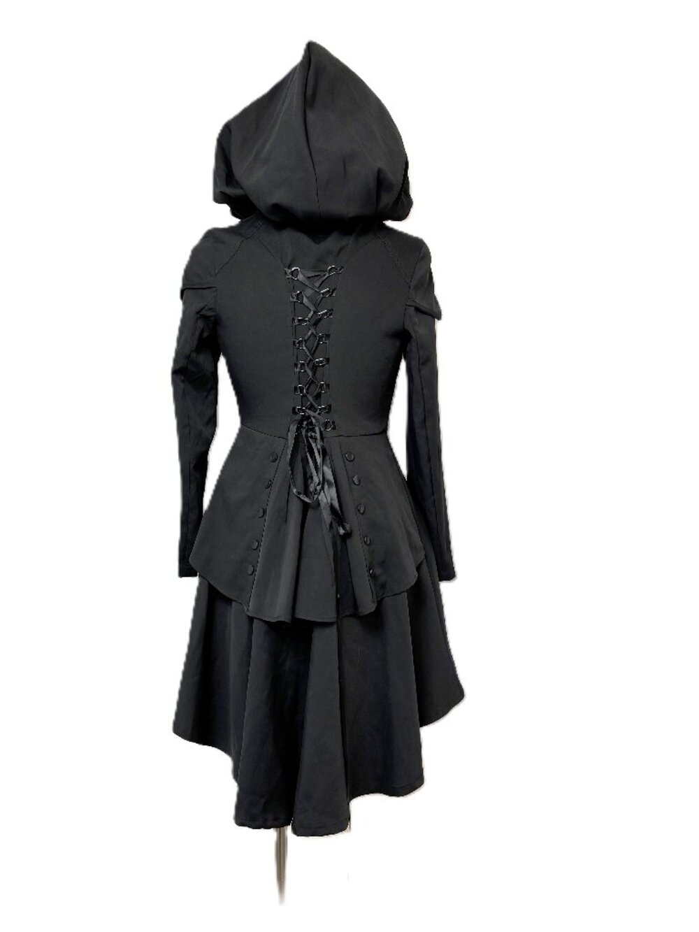 Goth Victorian Steampunk Black Hooded Women’s Jacket Tailcoat Medium